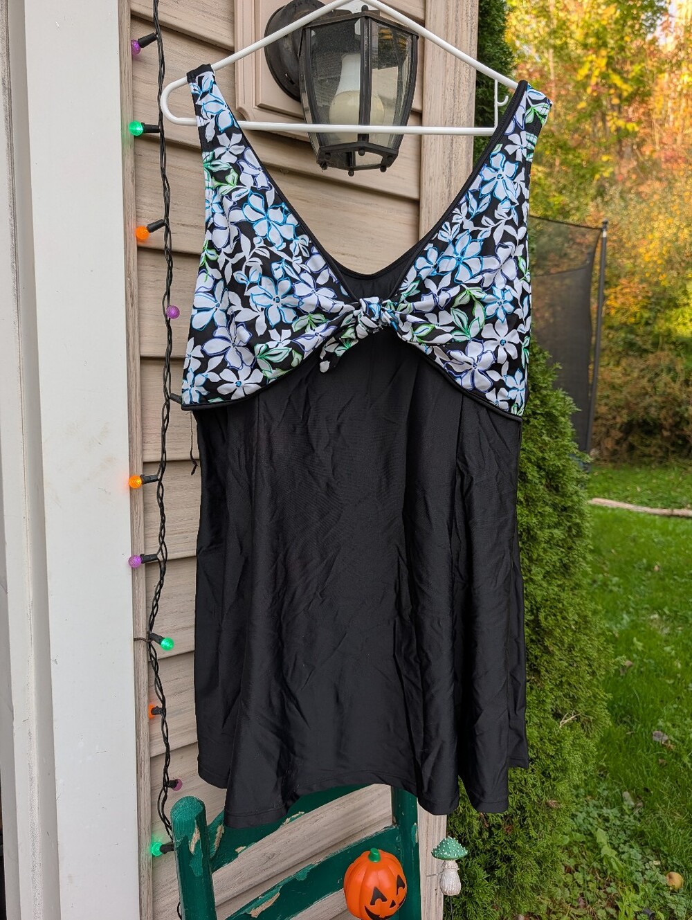 Black Floral-One Piece Dress Swimsuit - Women Size 24W